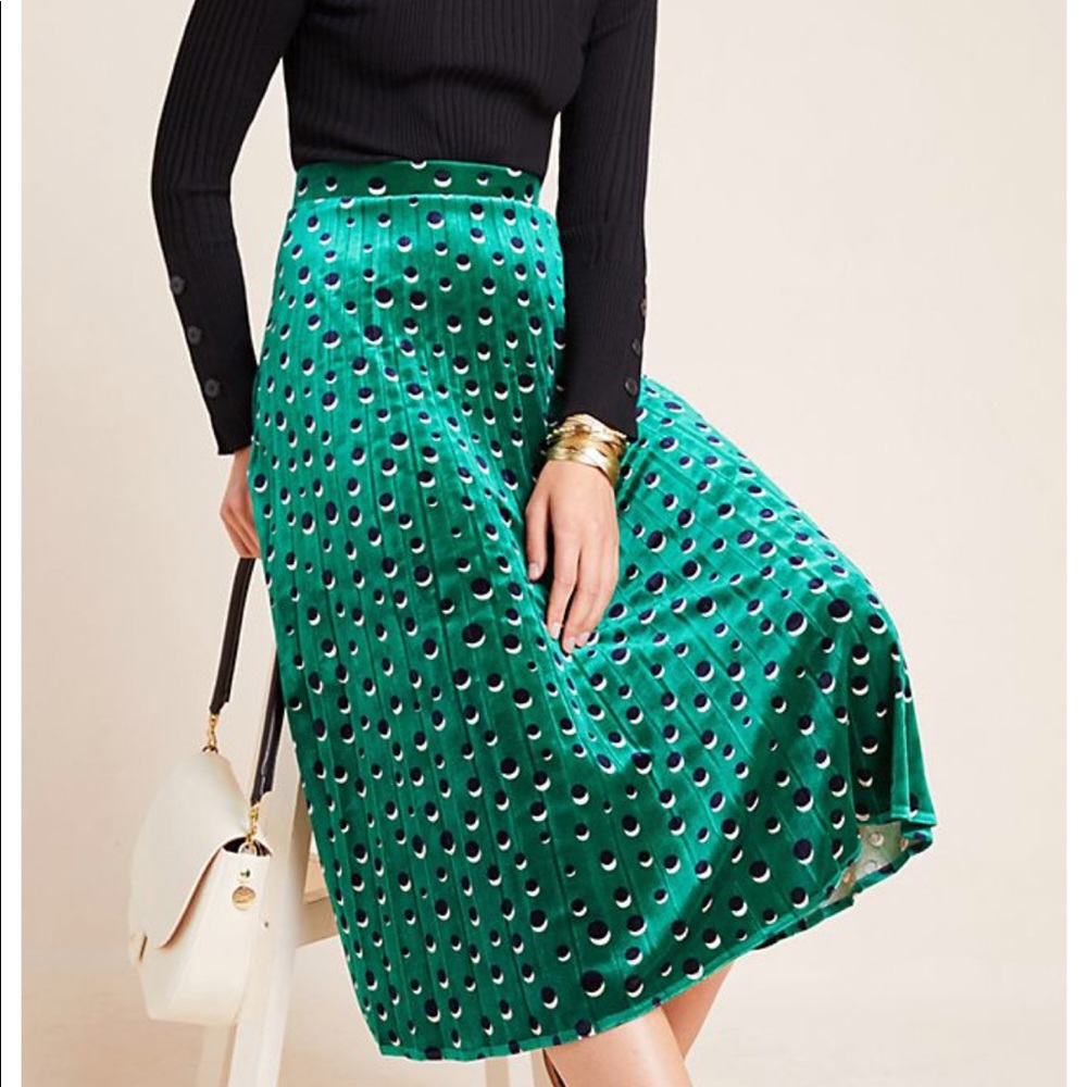 Anthropologie Maeve Carly Pleated Velvet Midi Skirt